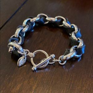 Lulu Avenue Black Leather Silver Chain Bracelet
